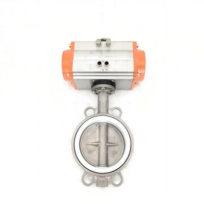 Pneumatic Stainless Steel PTFE Wafer Butterfly Valve Back Detail View